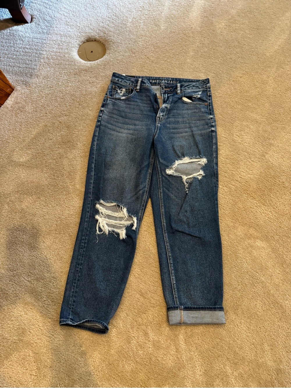 American Eagle Outfitters Dark Blue Distressed Boyfriend Jeans